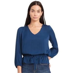 Banana Republic | Satin Peplum Blouse Midnight Blue Petite Large